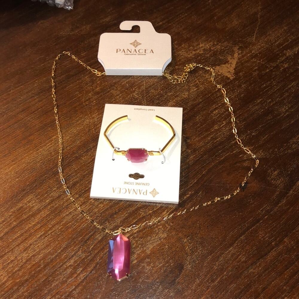 Panacea Prim Homecoming New Years Party Pink Cats Eye Necklace & Bracelet Set